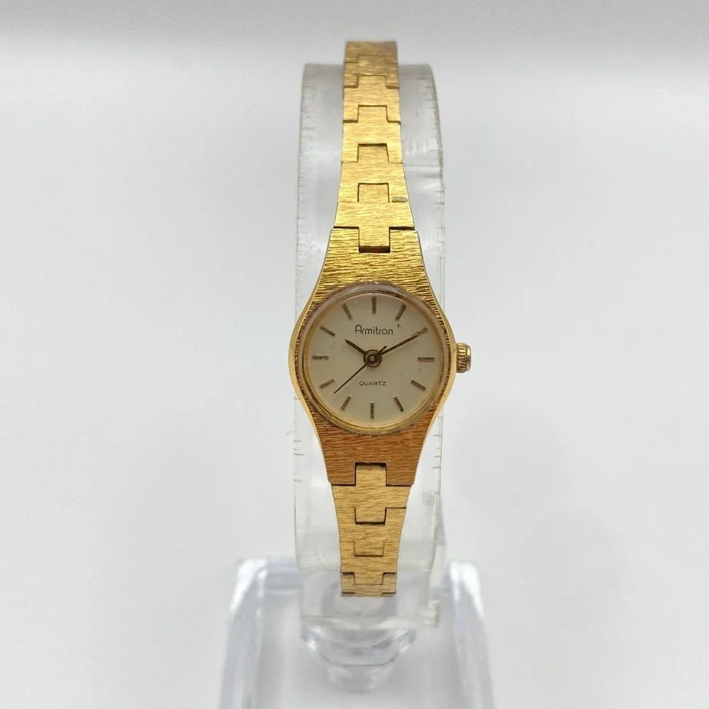 Vintage Armitron Womens Watch 11mm Gold Tone Petite Round New Battery 7